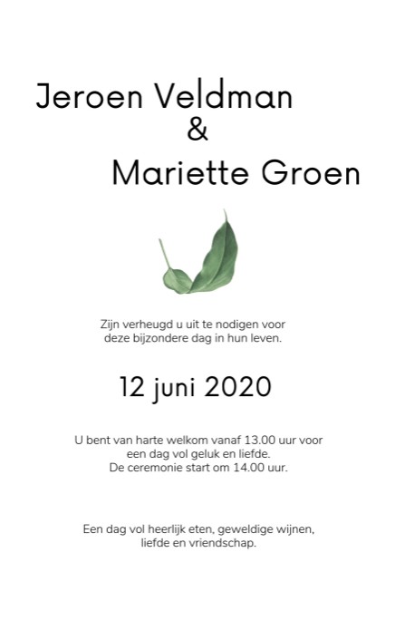 Trouwkaart • trouwen in het bos • gevouwen • 11 x 17,5 cm