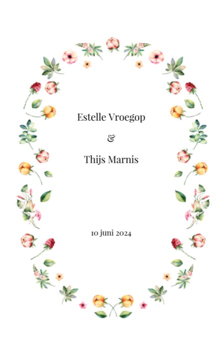 Trouwkaart krans bloemen • gevouwen • 11 x 17,5 cm