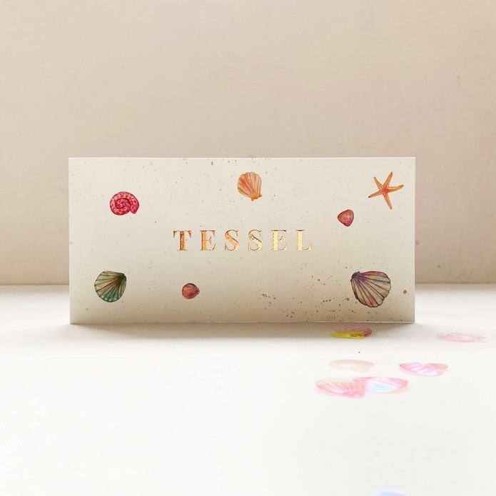 Geboortekaartje strand schelpen