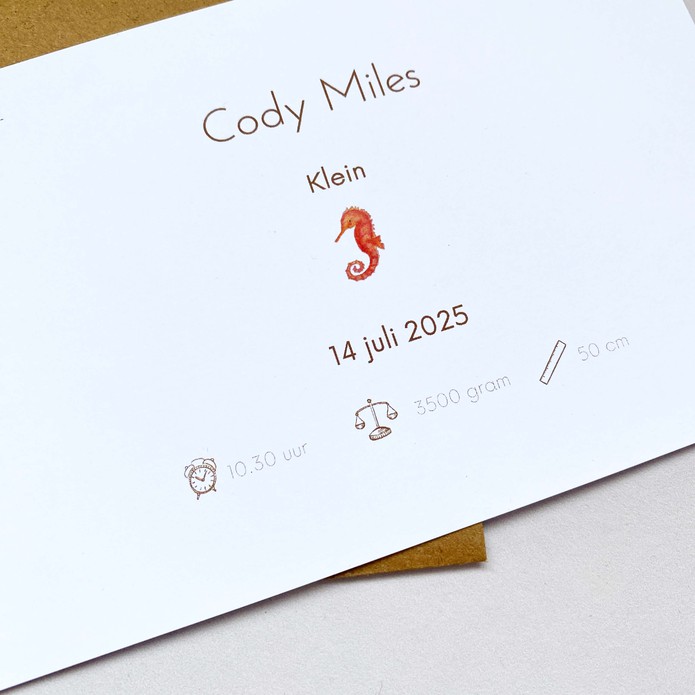 geboortekaartje met zeepaard