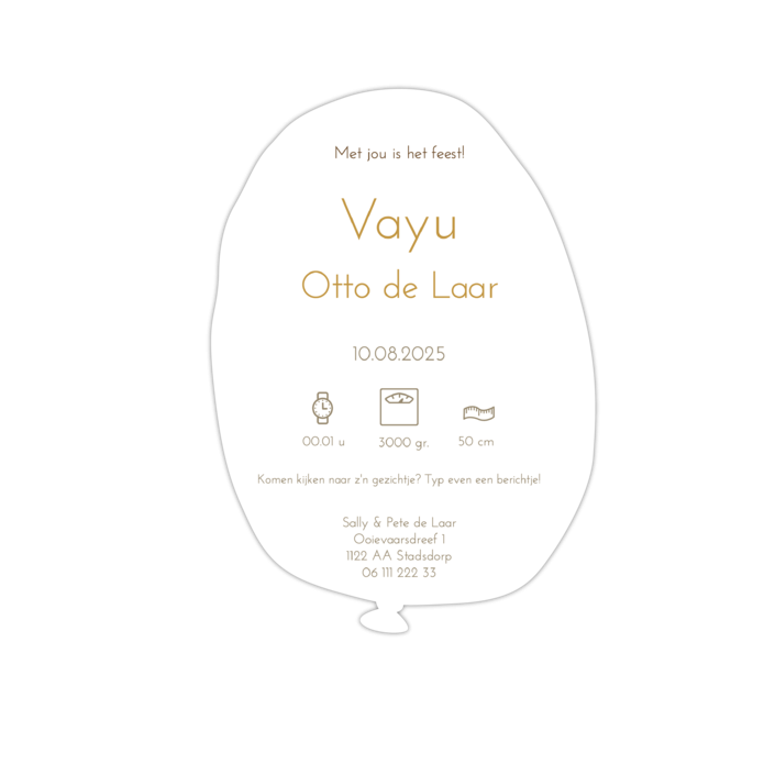 Geboortekaartje in vorm van ballon