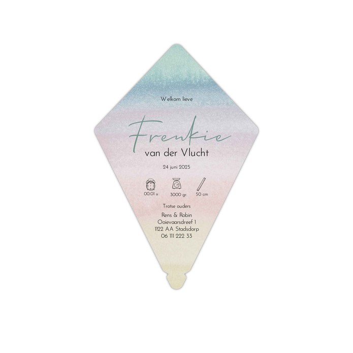 Geboortekaartje regenboog vlieger