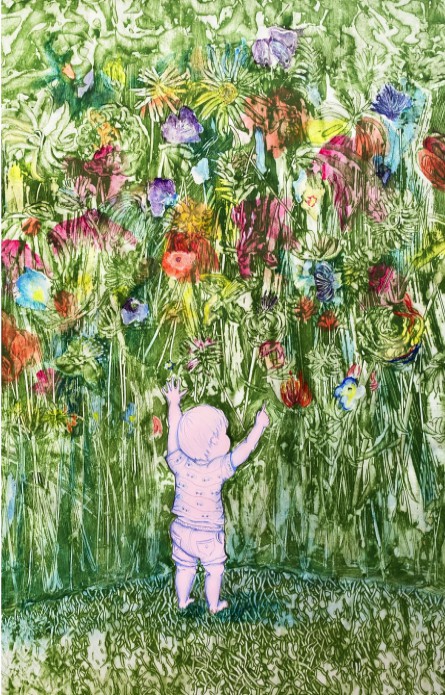 Geboortekaartje kindje in bloementuin