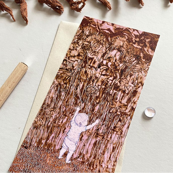 Geboortekaartje kindje bloemen bruin