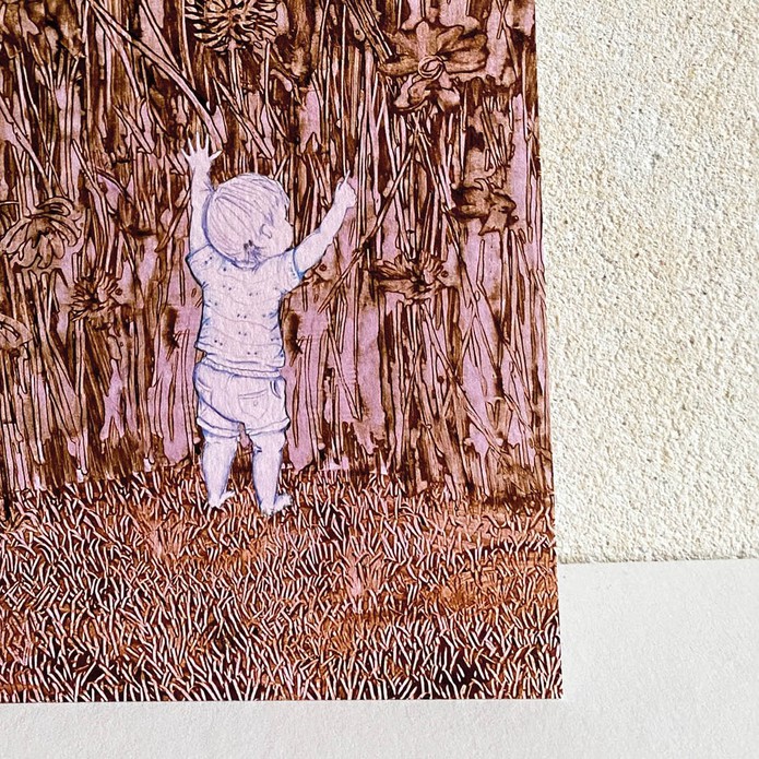 Geboortekaartje kindje bloemen bruin