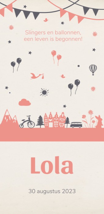 Geboortekaartje voor meisje met allerelei figuurtjes