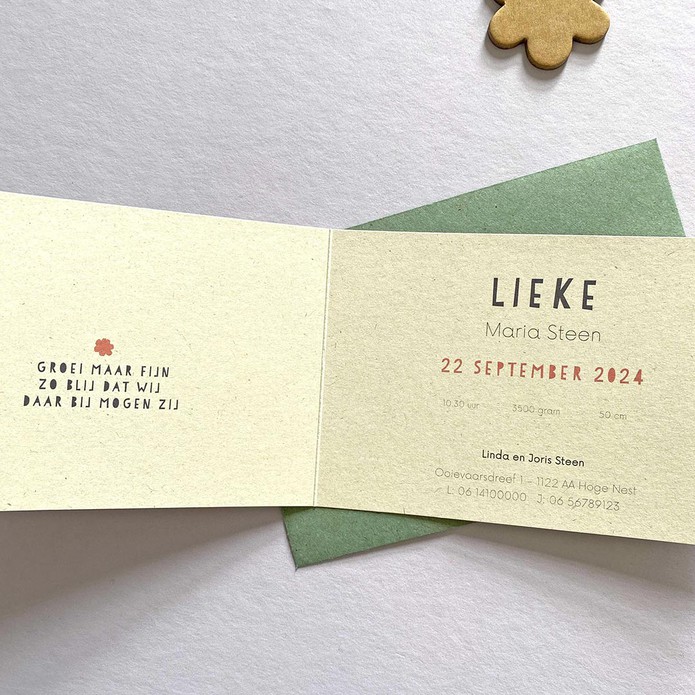 Binnenkant geboortekaartje lente