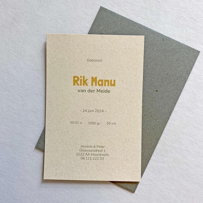 Geboortekaartje maan duurzaam papier