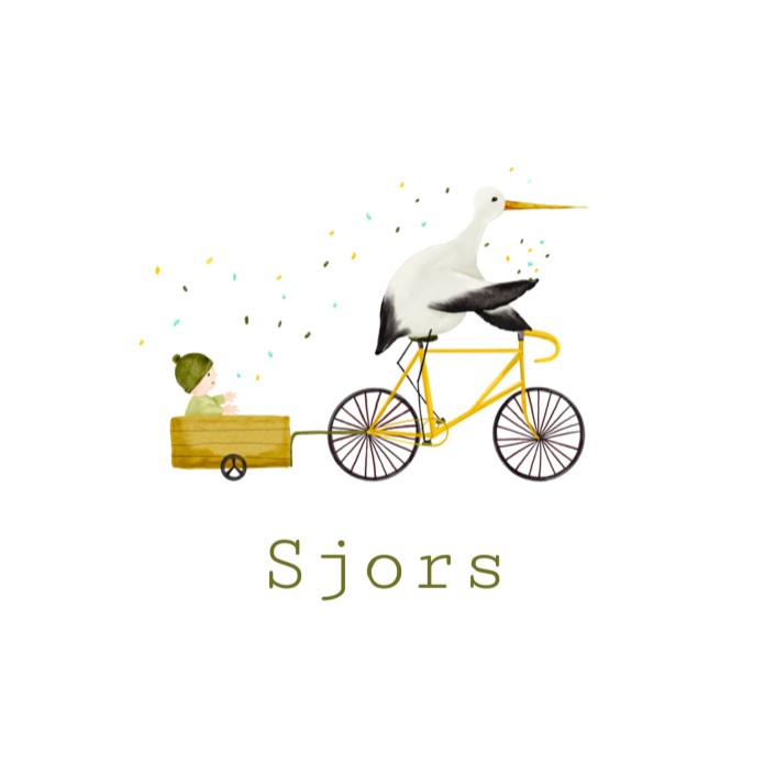 Geboortekaartje ooievaar op fiets