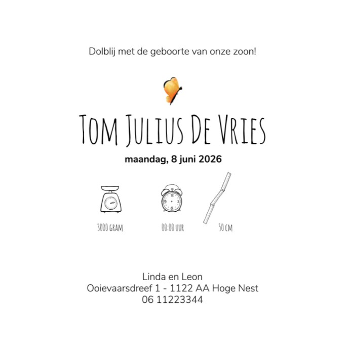 Geboortekaartje tekst met een leeuw