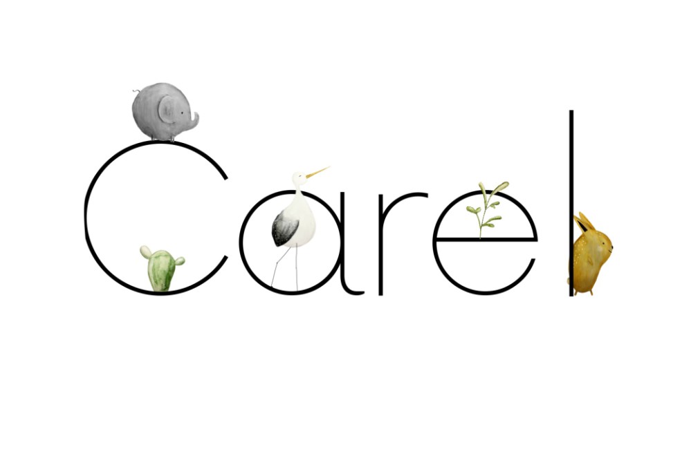 Geboortekaartje met losse diertjes rond letters