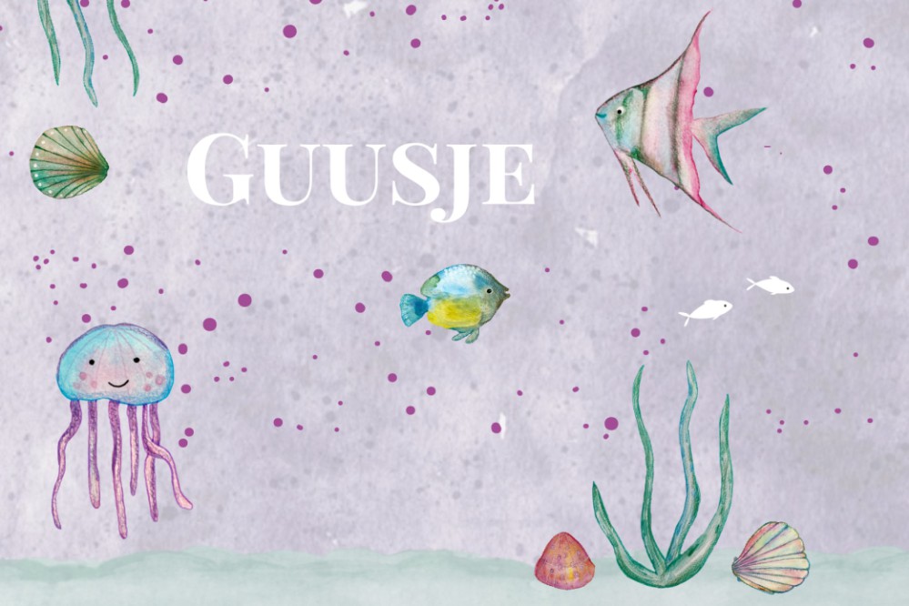 Geboortekaartje onderzee paars