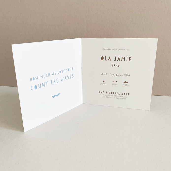 Binnenzijde geboortekaartje met bootje