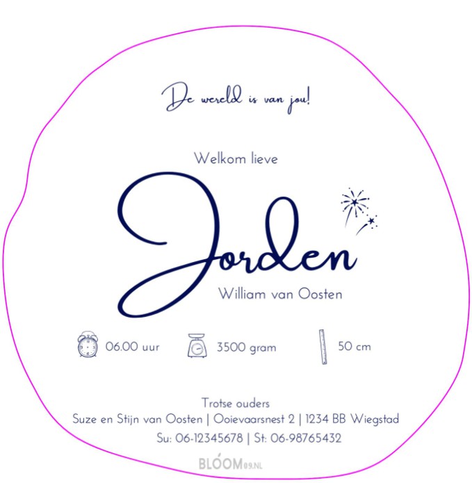 Axhterkant van een geboortekaartje met wereldbolvorm