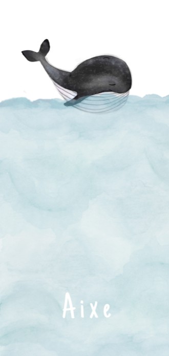 Langwerpig geboortekaartje met een walvis