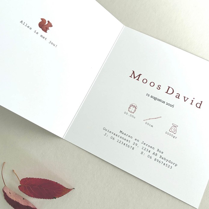 Geboortekaartje eekhoorn binnenzijde