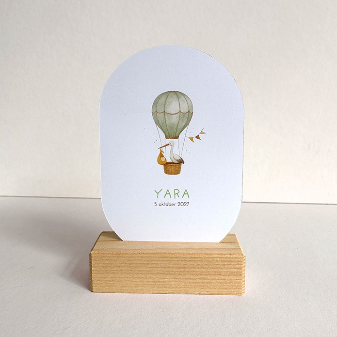 Geboortekaartje luchtballon met ooievaar