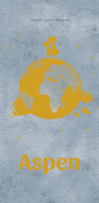 Geboortekaartje met een wereldbol in goudfolie