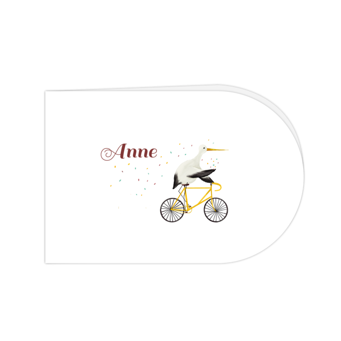 Geboortekaartje half rond ooievaar meisje