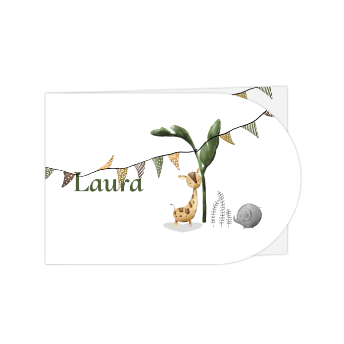 Geboortekaartje met giraf en slingers