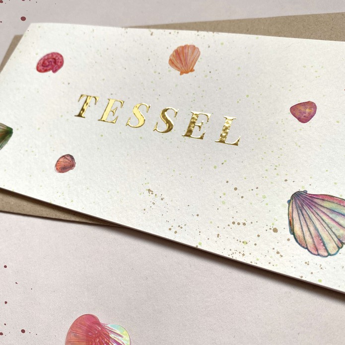 Geboortekaartje strand schelpen