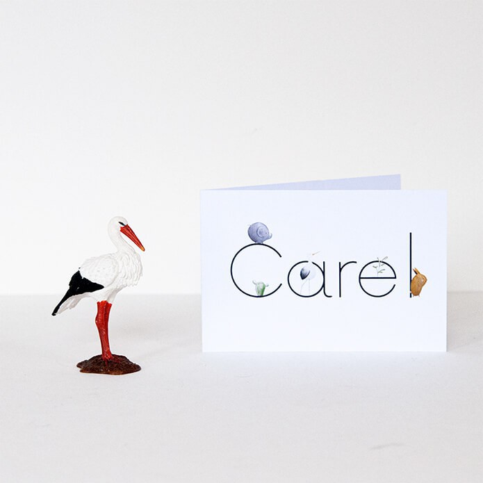 Geboortekaartje met naam en dieren