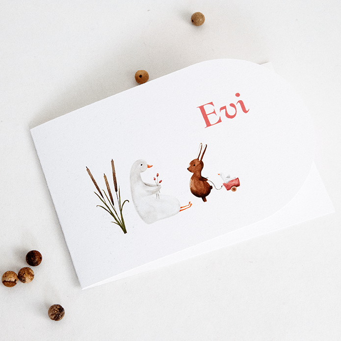 Geboortekaartje meisje gansje en konijn