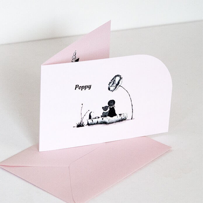 Roze geboortekaartje met afgeronde hoek