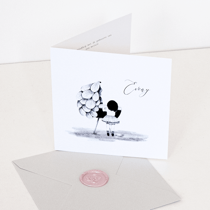 Geboortekaartje zusje bij wieg