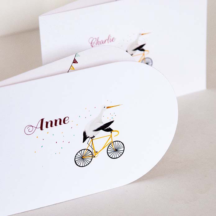 Geboortekaartje ooievaar of fiets meisje
