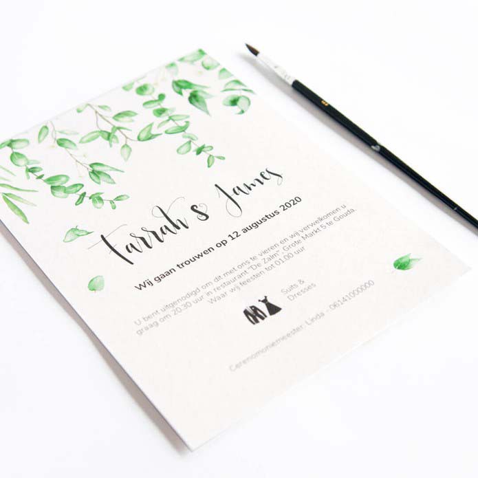 Trouwkaart aquarel bladeren